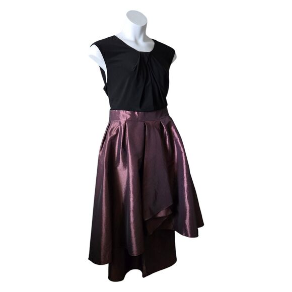 SLNY Fit Flare Midi High Low Satin Party Dress I Plus 20W I Black Bronze Shimmer - Picture 4 of 8
